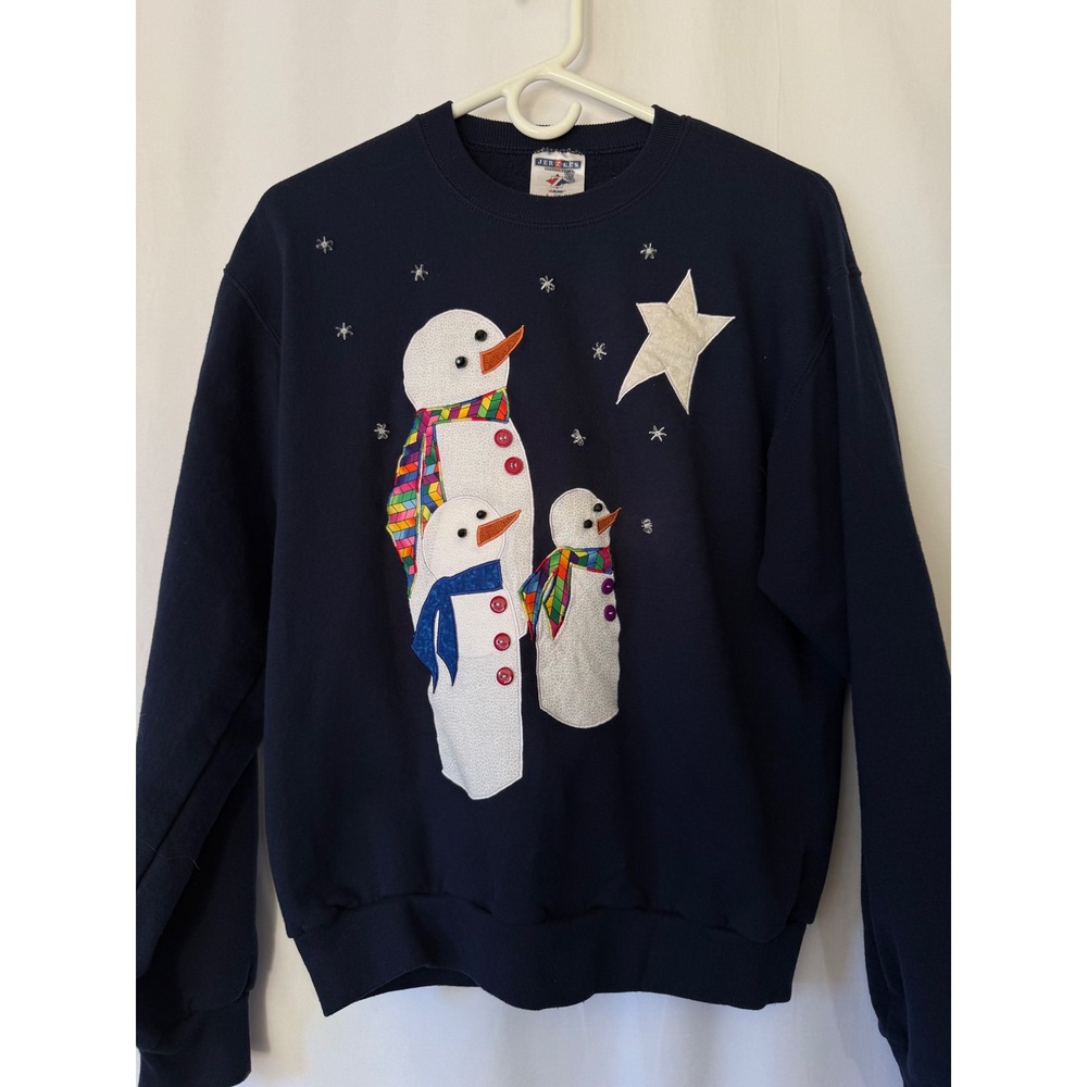 Jerzees‎ Vintage Snowman Family Navy Blue Sweatshirt NuBlend Christmas Small